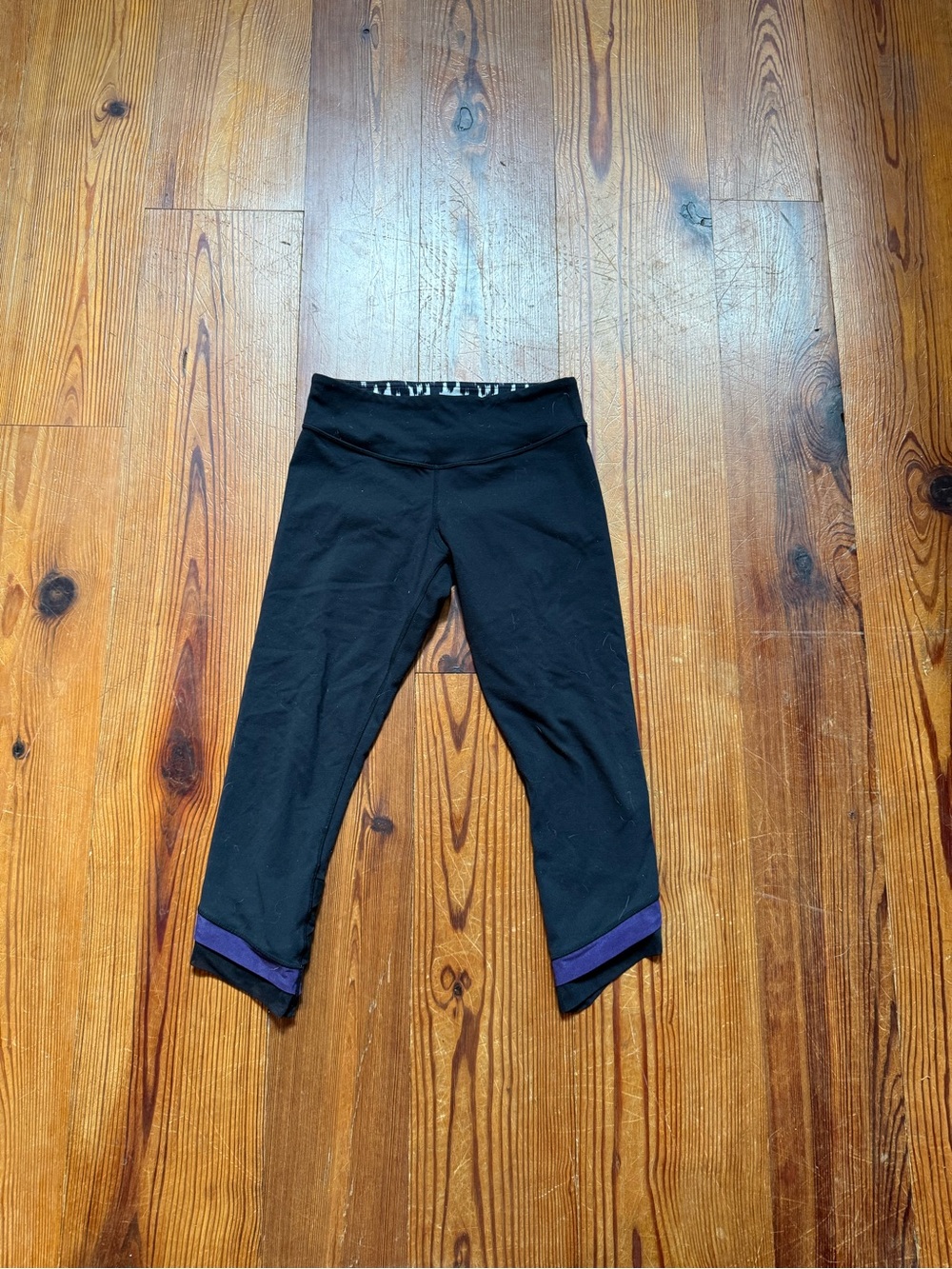 lululemon athletica Kids Black Capri Leggings with Purple Hem